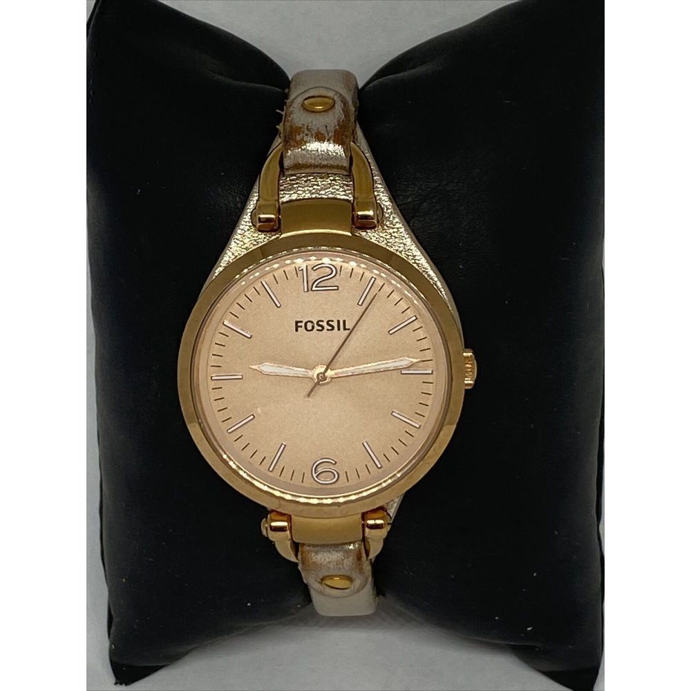 Fossil ES418 Women's Leather Rose Gold Analog Dial Quartz Wrist Watch LB294